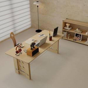 Bureau d'ordinateur minimaliste vintage en bois massif et métal, table de travail de bureau au design simple pour le bureau à domicile - Product Image 2