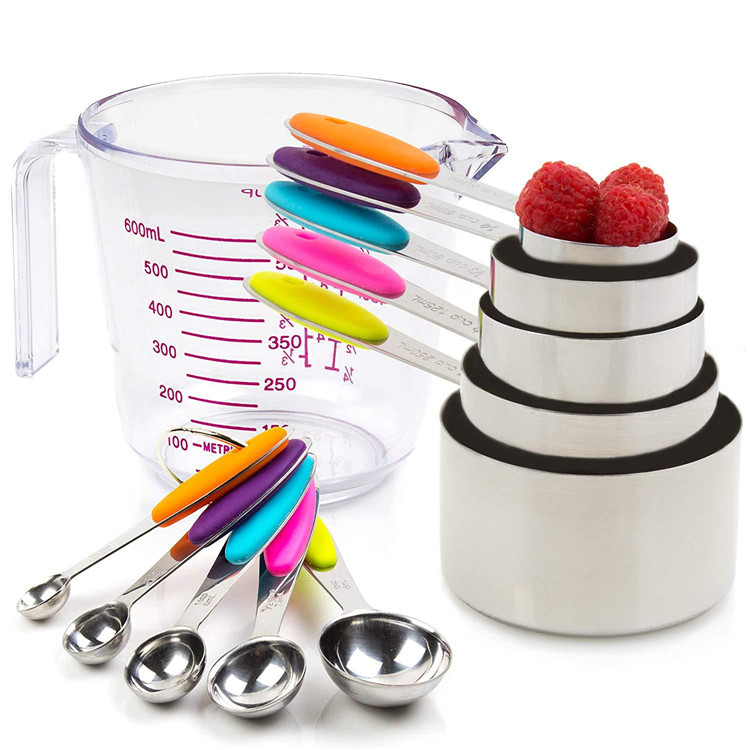 Набор мерных стаканов для жидкости и набор мерных стаканов из сухого металла, 11 шт. мерных стаканов из нержавеющей стали и мерных ложек