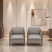 Fauteuil de hall rembourré en bois massif de frêne Prime Timber pour hôtel de luxe, salon d'hôtesse, réception VIP