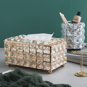 Tissue Box New Home Decorative Container Luxury Gold Facial Car Holders Cover Metal Glass Paper Rhinestones Crystal Tissue Box