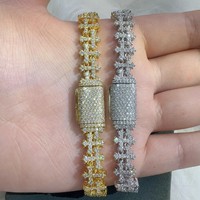 Collier ras du cou MON02 de luxe Hip Hop gothique avec croix, diamants Moissanite VVS, plaqué or cuivre, bijou scintillant, cadeau