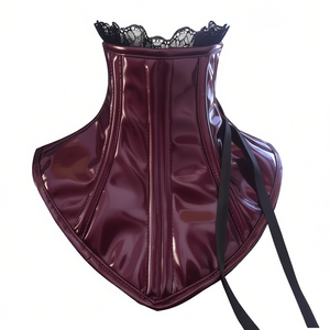 Collar de Bondage Gótico de PVC Satinado Color Borgoña, con Varillas de Acero, Transpirable, Control Firme, Decorado con Encaje, para las Cuatro Estaciones - Product Image 1