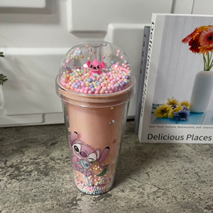 New nhựa nước Tumbler LED ánh sáng lên dễ thương phim hoạt hình Mug Stitch double-layer Đảng trẻ em ly với rơm và nắp - Product Image 3