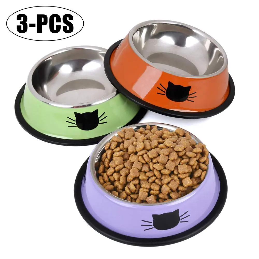 Logo Kustom Stainless Steel Pet Bowl Rubber Base Non-Slip Pet Feeder Berwarna-warni Kucing Anjing Mangkuk