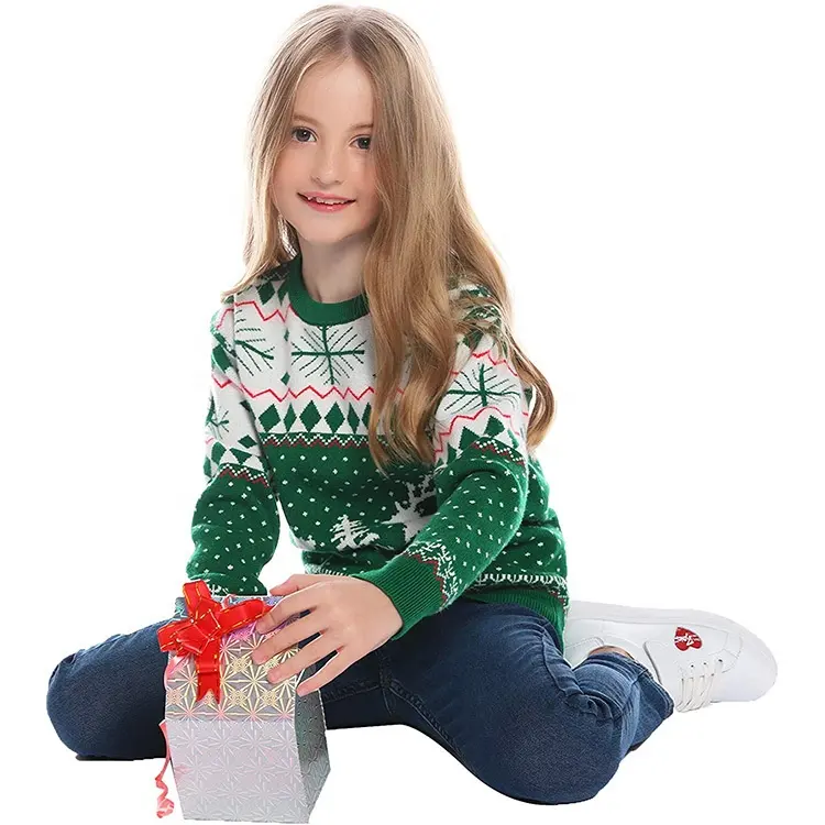 Custom FNJIA unisex knit Christmas jumperTree Reindeer Patterned Jacquard Knitted Pullover Family Christmas Sweater