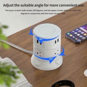 Multiprise tour magnétique à chargement sans fil USB US, protection contre les surtensions, <span class=keywords><strong>cordon</strong></span> d'extension de 1,8 m, <span class=keywords><strong>6</strong></span> prises électriques intelligentes - Product Image 1