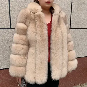 Cappotto Invernale <span class=keywords><strong>da</strong></span> <span class=keywords><strong>Donna</strong></span> con Cappuccio in Vera Pelliccia di Volpe, Giacca Invernale in Pelle con Pelliccia Naturale - Product Image 2