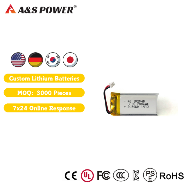 Wholesale Lithium Polymer Battery 3.7V 700mAh 102040 for Environmental Protection Equipment