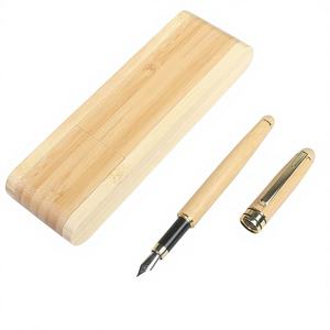 Boîte en bois à rabat, ensemble de stylos en bambou, cadeau d'affaires, stylo à bille promotionnel, pointe de 0,5 mm, encre noire - Product Image 1