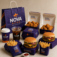 Boîte en papier jetable pour emporter, emballage alimentaire pour hamburgers, poulet frit et frites, avec logo personnalisé OEM, fabricant de marques privées