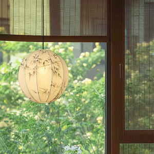 Chinese Style Hand Painted Fabric Pendant <b>Light</b> Round E27 LED Bulb For Living Room <b>Dining</b> Room Tea House Decor - Product Image 1