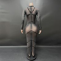 Robe de soirée longue à manches longues en strass transparents, noire et scintillante, pour femmes, taille plus, de la marque Novance Y5983, pour les événements formels