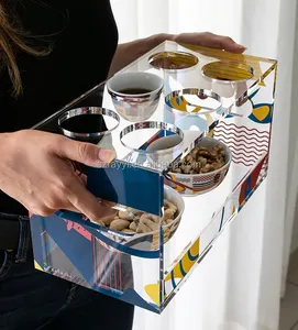 RAY YI-Bandeja de exhibición de café árabe islámica acrílica con diseño personalizado transparente para café árabe