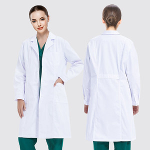 Bata de laboratorio blanca de manga larga al por mayor, uniforme médico para doctor, ropa de trabajo cómoda de mezcla de poliéster y rayón para hospital - Product Image 1