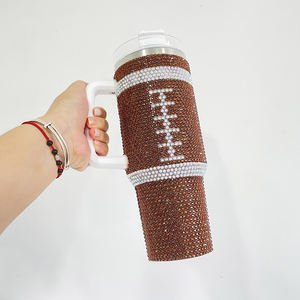 Cadeaux pour Ballpark Sports Men Wome Team Boys Fans rugby print Stainless Steel American football bling rhinestone tumbler - Product Image 4