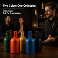 Juego de Botellas de Licor de Vidrio Mate Coloridas Personalizadas Solent, Cuello Corto y Hombro Redondo, para Vodka, Ginebra, Whisky y Licores, Embalaje para Regalo