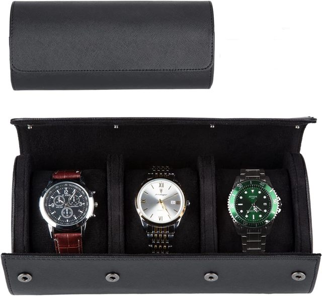 Genuine Saffiano Leather Watch Roll PU Leather Storage Hot Sale Watch Roll Box Leather Portable Travel Watch Case