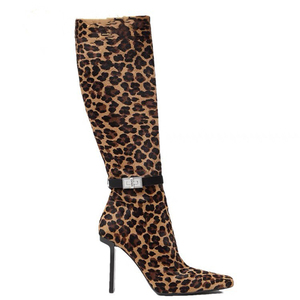 New Leopard Prints Square Toe Women's <b>Knee</b> <b>High</b> Boots Suede Ankle Buckles Chunky Heels Long Boots Size 44 Custom Shoes - Product Image 5