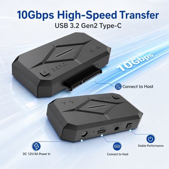 M.2 NVMe SATA III HDD Offline Clone Dock 10Gbps USB3.2 Gen2 Tool-Free 2.5/3.5 2230-2280 M.2 Max 8TB Hard Drive Duplicator