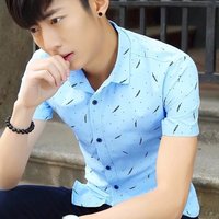 Kemeja Pria Lengan Pendek Slim Fit Kasual Kancing Depan Model Fashion