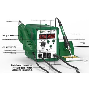 <span class=keywords><strong>Pistola</strong></span> de Aire Caliente en Espiral sin Plomo BST-898D+ con Temperatura Ajustable, Doble Pantalla Digital, <span class=keywords><strong>220V</strong></span>, para Retrabajo SMD y Desoldadura - Product Image 4