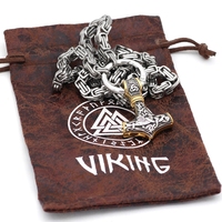 Collier Étanche pour Homme en Acier Inoxydable, Style Punk Dominant, Hip Hop, Chaîne Byzantine, Collier Marteau de Thor Viking