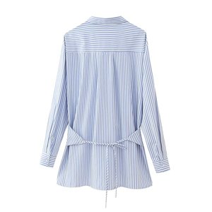 Women's Striped Front Shirt Collared Long Sleeve <b>Tie</b>-<b>Back</b> Casual Office Blouse Top Fashion - Product Image 5
