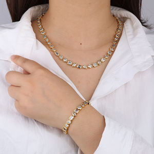 ヒップホップ女性ジュエリーアイシングアウトゴールドメッキラウンドハートスクエアカットCZリンクチェーンマルチシェイプダイヤモンドベゼルテニスネックレス - Product Image 6