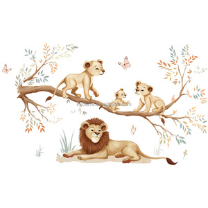 Animal de la forêt <span class=keywords><strong>Lion</strong></span> King <span class=keywords><strong>famille</strong></span> papillon stickers muraux salon canapé décoration papier peint auto-adhésif PVC papiers peints - Product Image 5