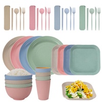 Ensemble de vaisselle en paille de blé écologique de style américain, 36 pièces, bols à ramen, vaisselle incassable et réutilisable pour