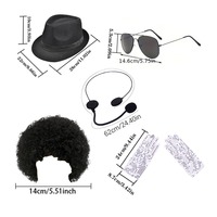 PESENAR Ensemble d'accessoires de costume rétro de star pop, comprenant un chapeau, une perruque, des lunettes et des bracelets pour Halloween, cosplay et fêtes costumées