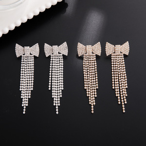 Nouvelles boucles d'oreilles pendantes transfrontalières en strass cristal papillon avec pompon, plaquées or, accessoires d'anniversaire pour femmes YFJEWE E838 - Product Image 3