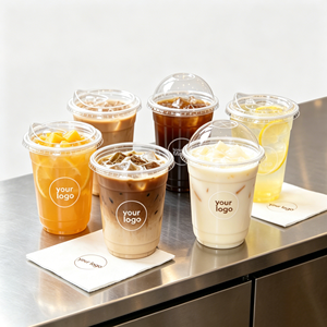 แก้วพลาสติกใส PET ขนาด 12oz 16oz 24oz แบบใช้แล้วทิ้ง พิมพ์โลโก้ พร้อมฝาโดม สำหรับเครื่องดื่มชาเขียวเย็น เหมาะสำหรับร้านกาแฟ - Product Image 1