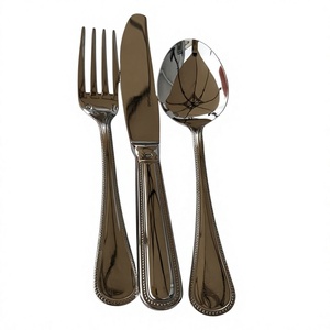 Ensemble de couverts argentés pour dîner de mariage, designs solides, cuillère, fourchette, couteau en métal durable, 3 pièces, acier inoxydable, laiton - Product Image 1