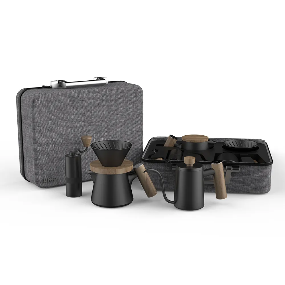 Luxury 6 pcs Modern Christmas Ceramic Beauty Coffee Sets Black White Porcelain Mug Manual Grinder Dripper Coffee Set