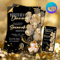 Cartes d'invitation personnalisées haut de gamme imprimées, noires et dorées, avec motif diamant, pour fêtes d'anniversaire et fournitures de fête