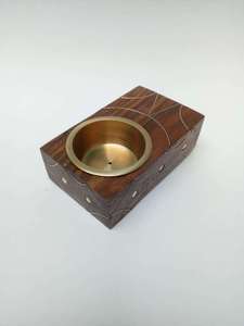 Brûleur d'encens en bois naturel éclaté avec bol en acier inoxydable, support en bois pour Bakhoor, décoration rustique pour la maison, parfum d'ambiance pour tout espace de vie - Product Image 3
