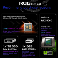 Nouvel Ordinateur Portable de Jeu ROG Strix G16 Ryzen9 RTX5070 Édition SCAR Original 2025 16 Go de RAM 1 To, Écran 16 Pouces 2,5K