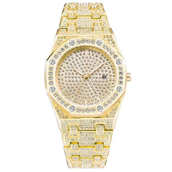 Reloj de lujo personalizado unisex, pulsera de cuarzo con diamantes ostentosos, conjunto de aleación