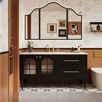 Meubles-lavabos de salle de bain modernes en bois, en contreplaqué MDF, résistants à l'eau, avec double vasque et miroir de salle de bain