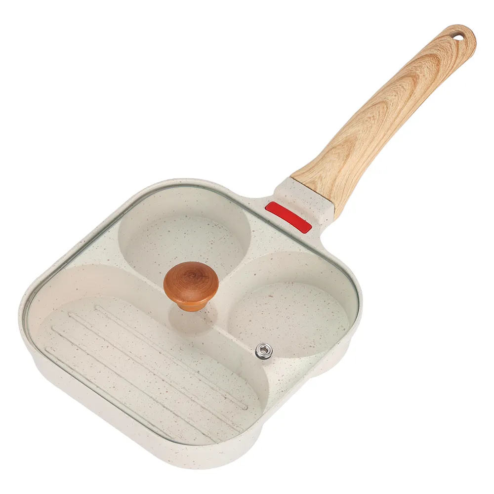 Egg Frying Pan Fried with Lid Nonstick 3 Section Pancake Pan die cast aluminum fry pan