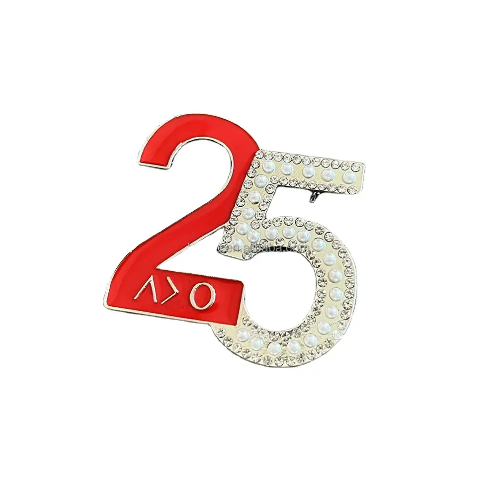Greek alphabet Dear sisters inlaid numbers 25 rhinestone pearl women's gift jewelry lapel pin