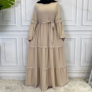 6420# Modest Muslim Women Long Sleeve Solid Color Simple <b>Kaftan</b> Dress Dubai Caftan Dresses Abaya - Product Image 5