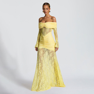 Y0006 abito gonna lunga a maniche lunghe plissettata Patchwork in <span class=keywords><strong>pizzo</strong></span> <span class=keywords><strong>con</strong></span> Patchwork da donna - Product Image 4