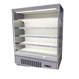 Refrigerador comercial, superfície, exibição de frutas, geladeira preta e congeladores profundos