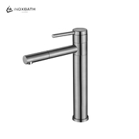 Robinet de lavabo monocommande moderne à montage sur haute cuvette en acier inoxydable SUS 304, avec débit contrôlé, finition céramique brossée