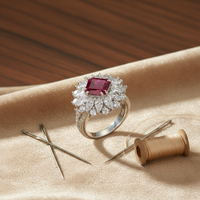 Bague de Luxe Anniversaire en Argent Plaqué avec Rubis de Laboratoire Taille Princesse et Pierre d'Agate, Sertie Pavé de Pierres Précieuses pour Femme - Wangfu Jewelry