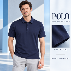 Camiseta Polo para Hombre, Manga Corta, Color Sólido Clásico, Azul Marino, Cuello con Tres Botones, Informal, para Negocios, al por Mayor - Product Image 1