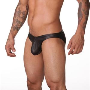 American Men's Faux Leather Briefs Patent Leather Underwear Sexy U Convex Low Waist <strong>Gay</strong> Sexy T-back Factory Wholesale - Product Image 1