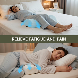 Ergonomic <b>Memory</b> <b>Foam</b> Half Cylinder Pillow Light Blue Quilted Design for Back Support and Massage Use - Product Image 4